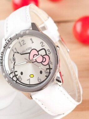 Vintage Sanrio Hello Kitty Pink Bow Watch Rhinestone Silver Adult NEW NIP